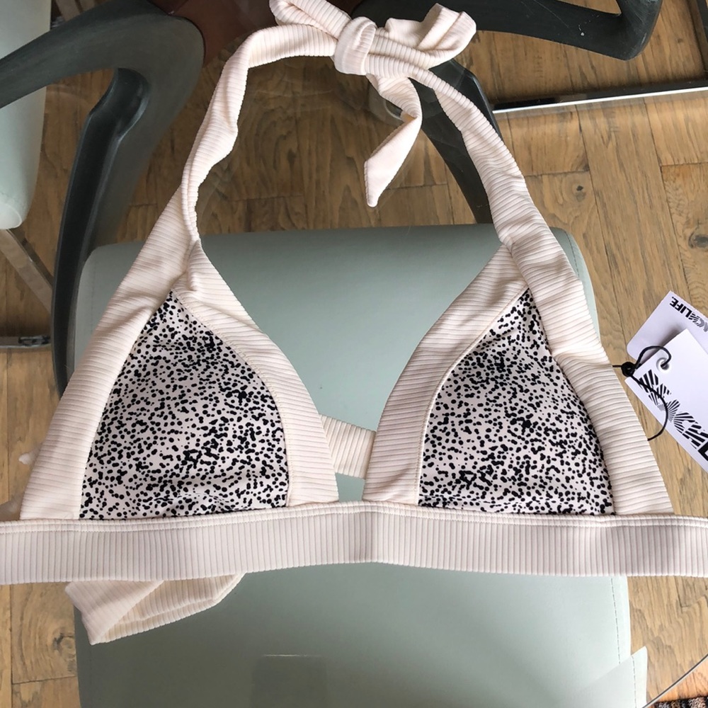 Cream and leopard print bikini top.